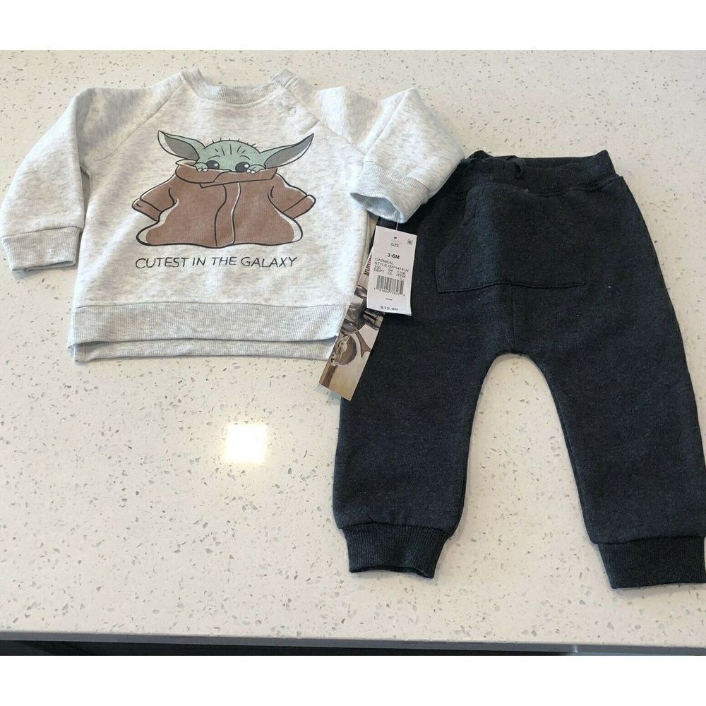 Mandalorian Star Wars Baby Two Piece Jogger Set Outfit Baby Yoda Size 3 - 6M NEW